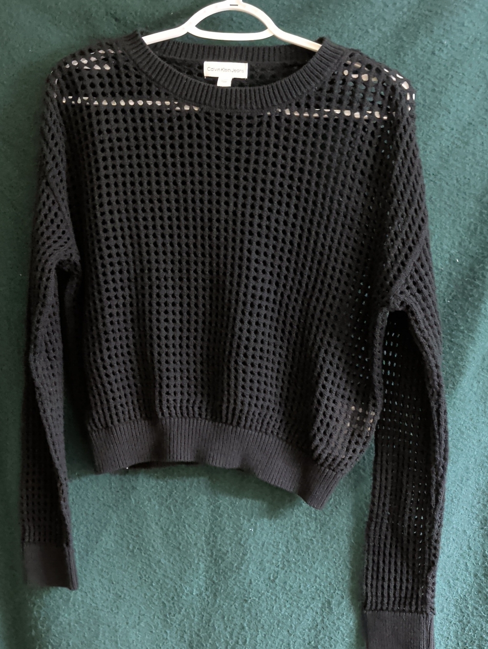 Calvin Klein Black Open-Weave Crewneck Sweater